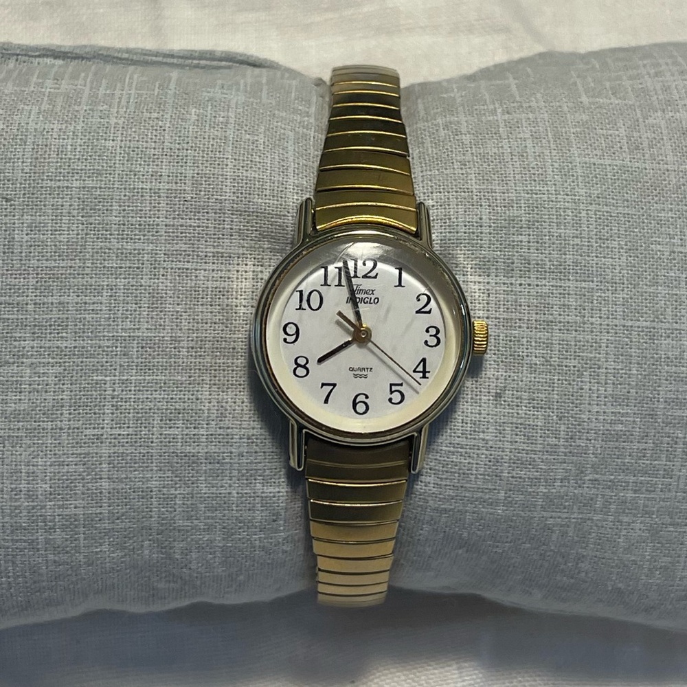 Timex Indiglo - Gold and Silver Watch with White Dial